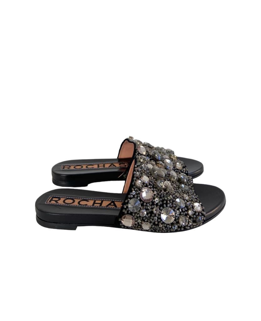 Flat Black Crystals sandals