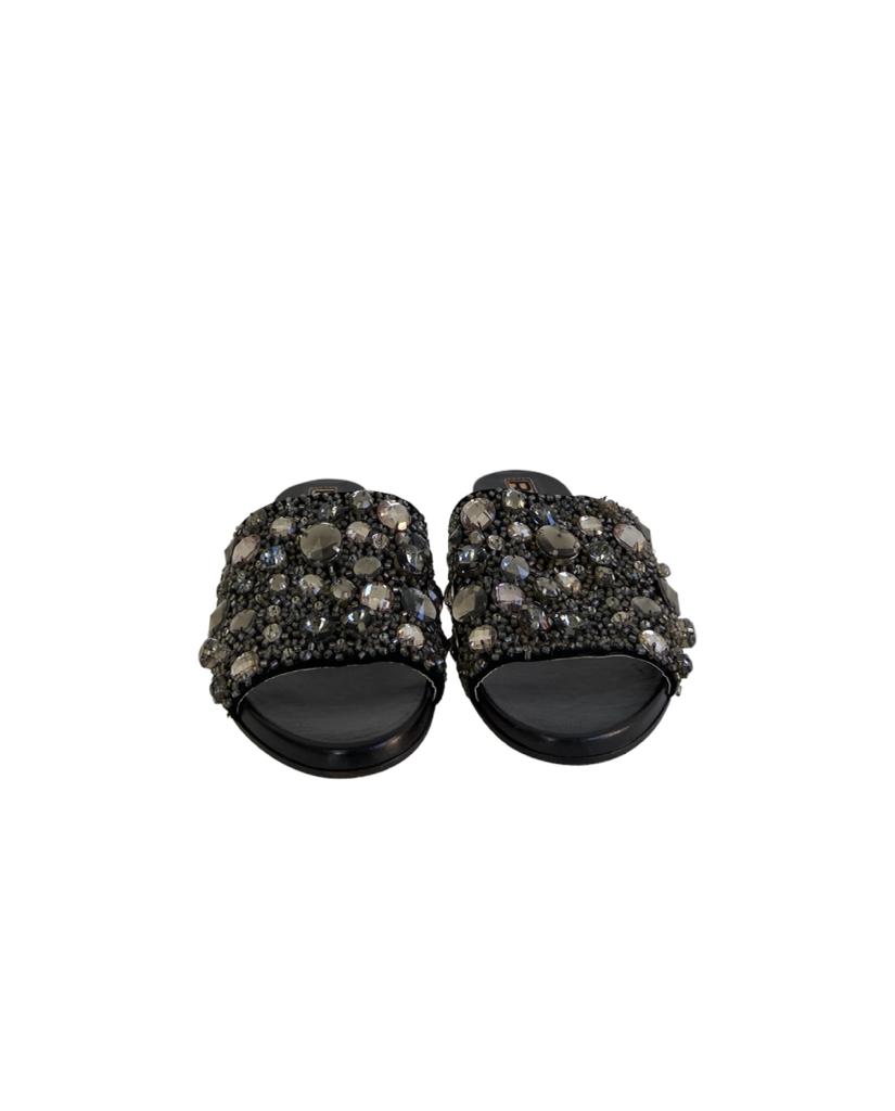 Flat Black Crystals sandals
