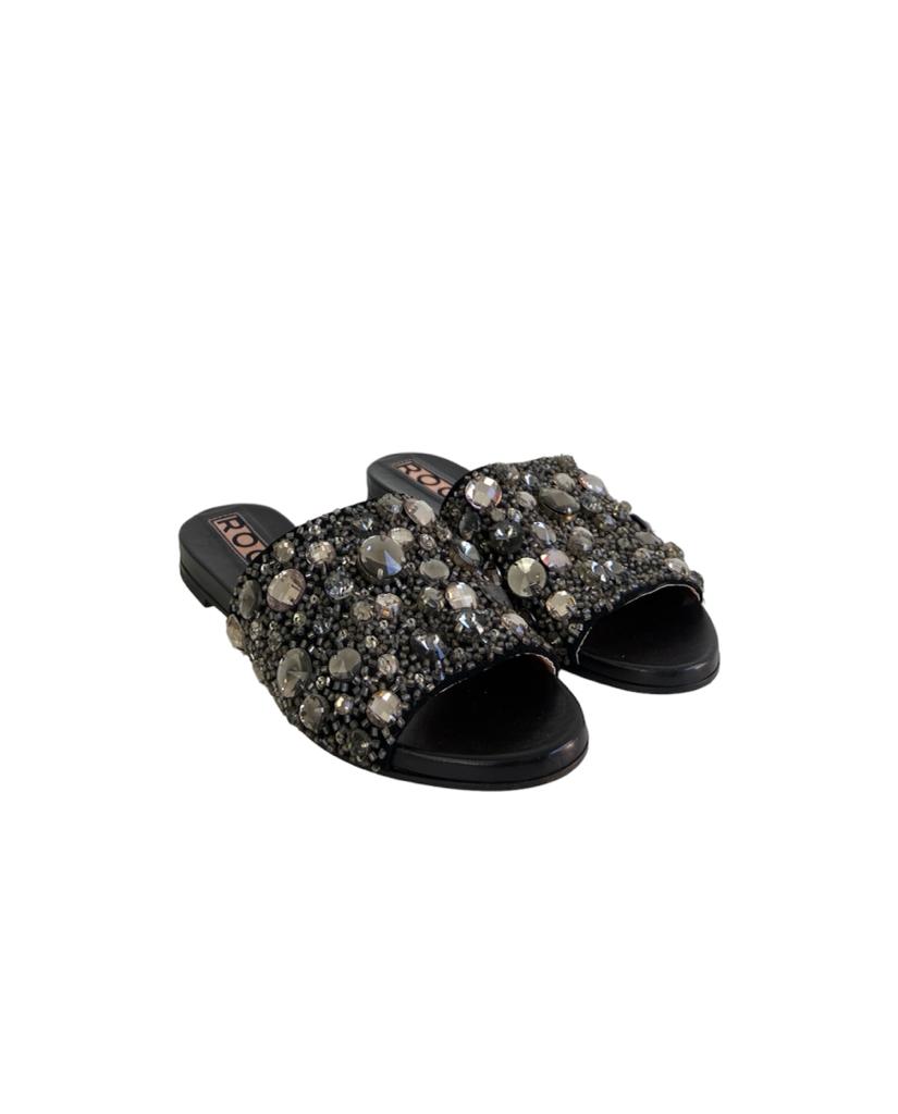 Flat Black Crystals sandals