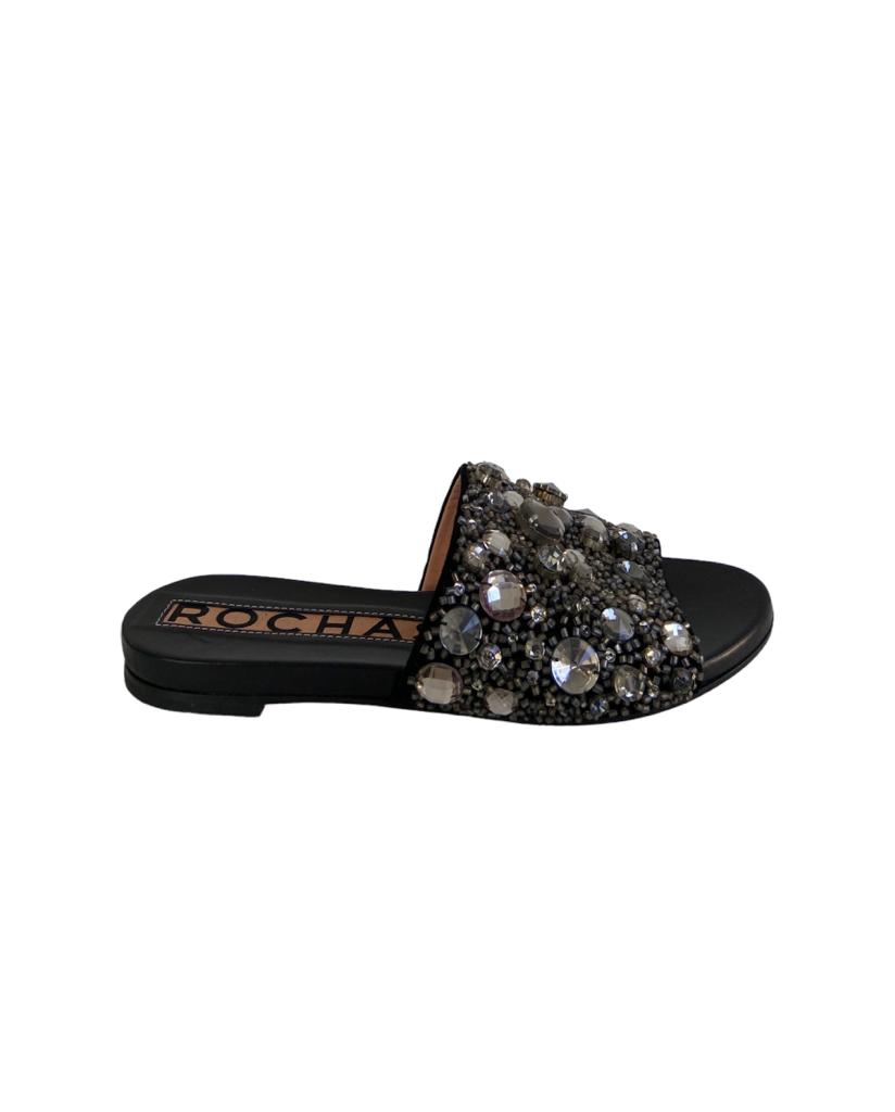 Flat Black Crystals sandals